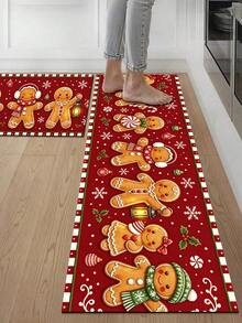 1/2pcs Christmas Kitchen Decor Rugs, Merry Christmas Gingerbread Man Design, Winter Kitchen Carpets And Mats, Non-Slip Washable Absorbent Kitchen Accessories Decorative Floor Mat, Christmas Holiday Gift! - Multicolor - View 6