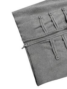 Vintage Fashion Stand Collar Multi-Button Decorated Zipper Ribbed Knit Women's Cardigan, Slim Fit Cropped Waist Long Sleeve, Fall Outfit For Women - Grey - View 8