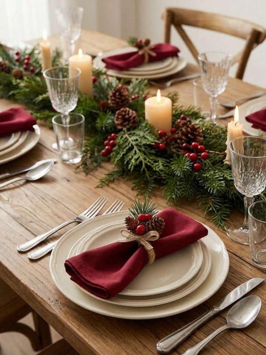 12-Piece Set Of 6 Realistic Pine Cone And Pine Needle Christmas Napkin ...