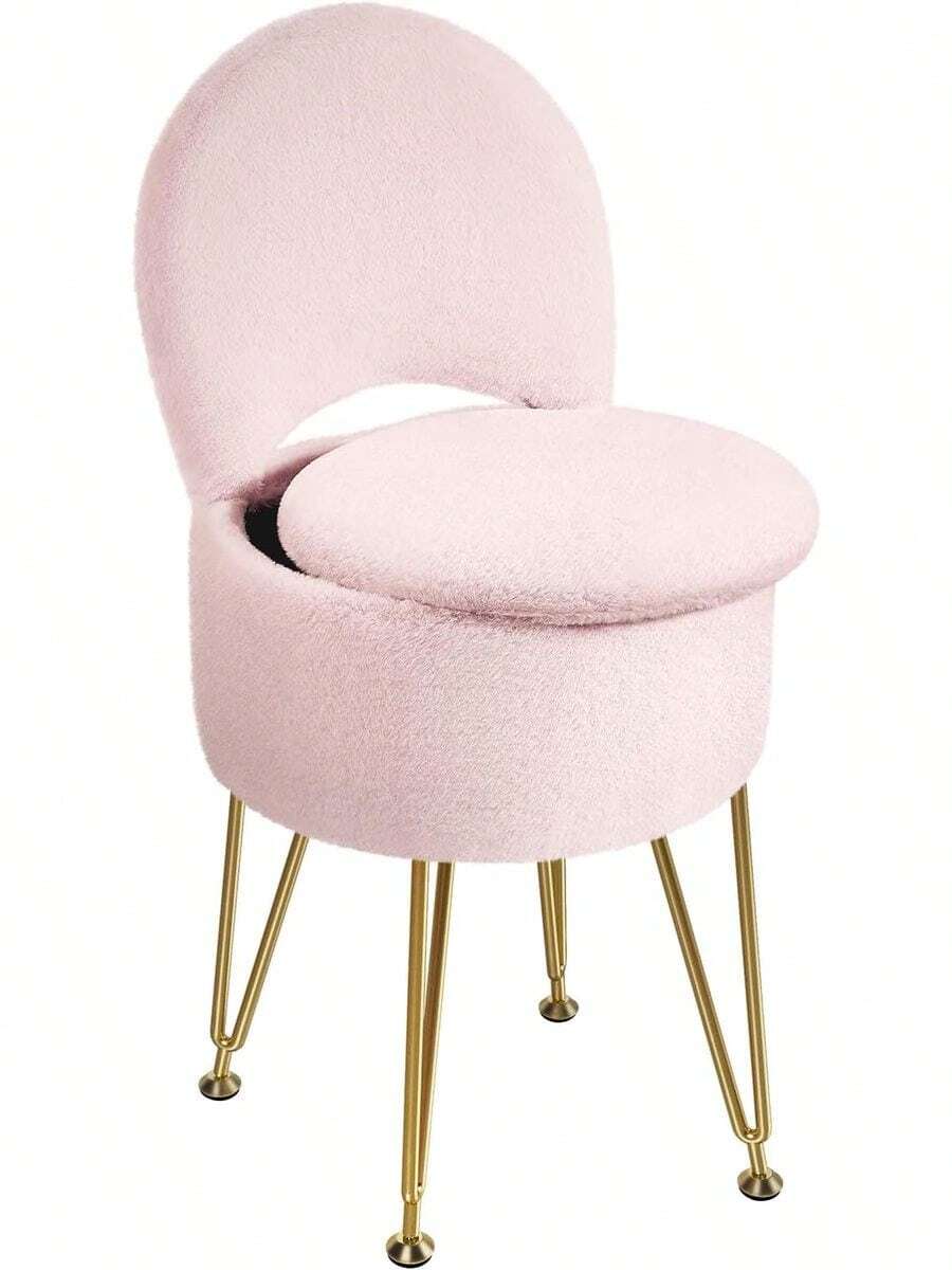 Taburete con Almacenamiento y Respaldo Plegable, 15.7 x 15.7 x 19.5 Pulgadas, otomana Suave de Piel sintética para Adultos, 4 Patas de Metal con pies Antideslizantes, Asiento Acolchado - Rosa - Ver 1