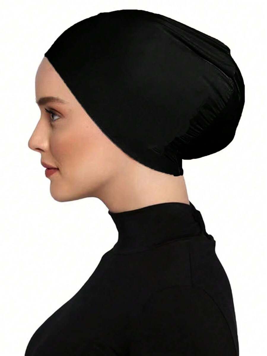 1 PC/2 pcs Ciput Hijab Muslim Wanita Warna Polos Tutup Belakang - Hitam - View 1