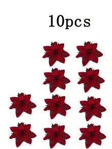 10/18pcs Artificial Shiny Christmas Flower Set, Includes 8 Christmas Flowers And 8 Clips, Easy Installation & Maintenance Free, Suitable For Wedding Celebration, Christmas Tree, Wreath And Decoration - Christmas Flower Set - View 13