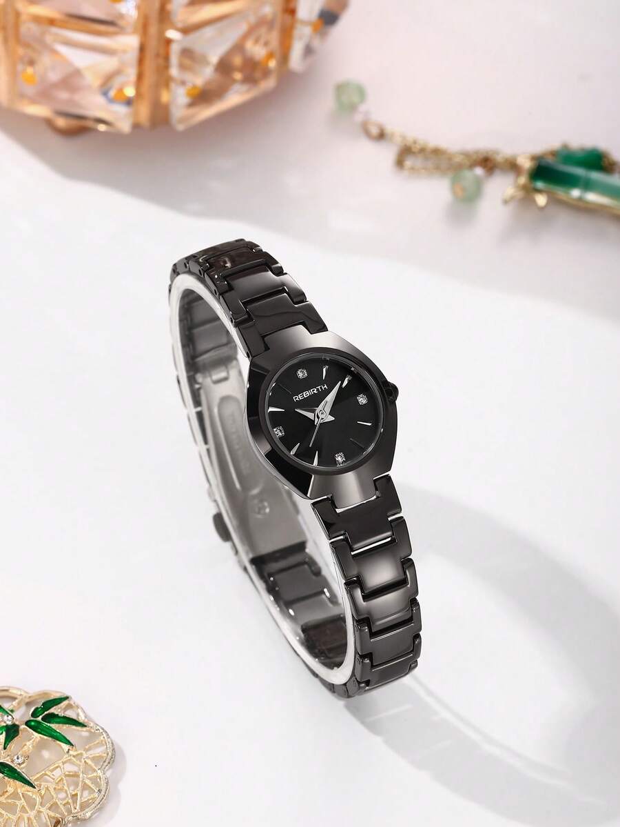 1件女款精緻多邊形小錶盤極簡奢華通勤百搭腕錶 - 黑色 - 查看 1