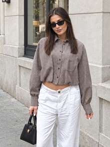 Women's Fashion Plaid Shirt 2026 Spring New College Style Lapel Long Sleeve Blouses Single Breasted Chic Ladies Tops - Rust Brown - View 2