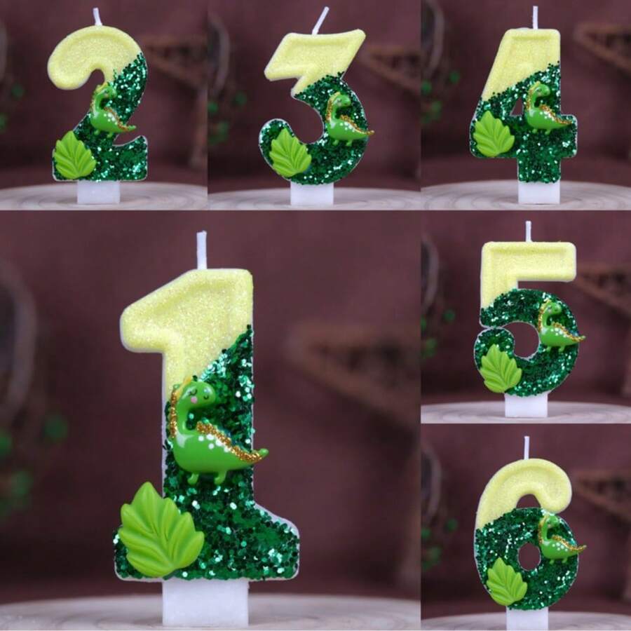 新款 0-9 數字生日蠟燭 原創綠色恐龍世界生日蛋糕數字派對裝飾蠟燭 - 彩色 - 查看 1