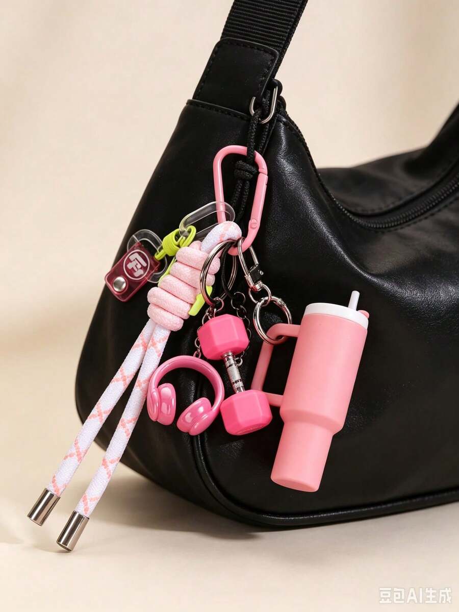 1P Fitness Keychain, Mini Water Bottle/Hammer/Earphone Hanger Keychain, Bag Hanger, Car Keychain, Gift For Friends - Multicolor - View 1