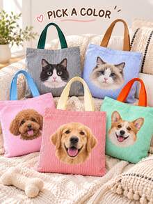 Personalized Pet Photo And Name Tote Bag, Large Capacity Shoulder Bag, Customizable Foldable Tote Bag With Name Logo Text, Multiple Colors Available, Solid Color Large Capacity Shoulder Bag, Suitable For Work - Multicolor - View 8