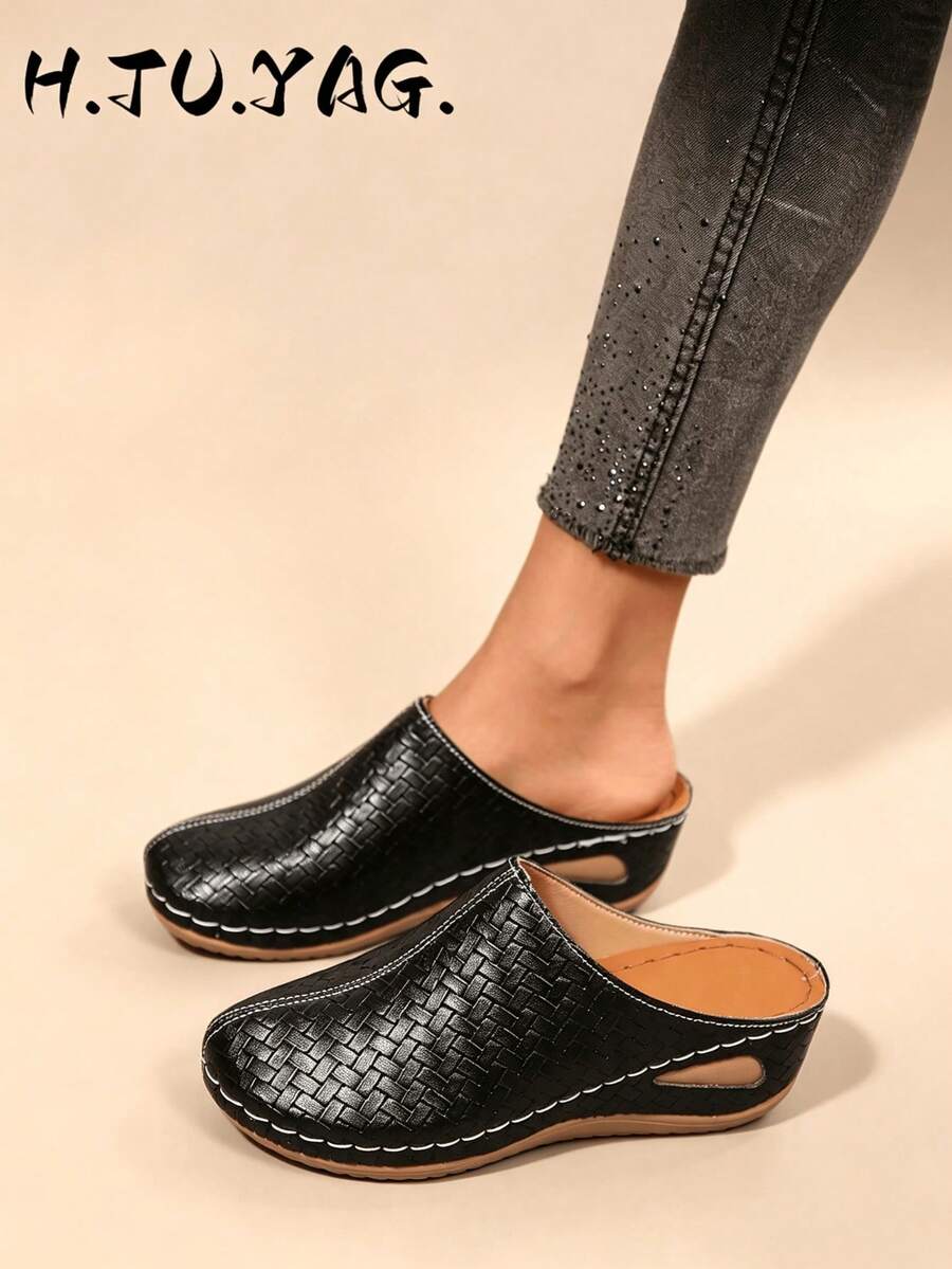Fashion Women's New Wedge Heel Thick Sole Closed Toe Mule Slippers, Lightweight Comfortable Soft Bottom Indoor Outdoor Walking Sandals For Spring And Autumn