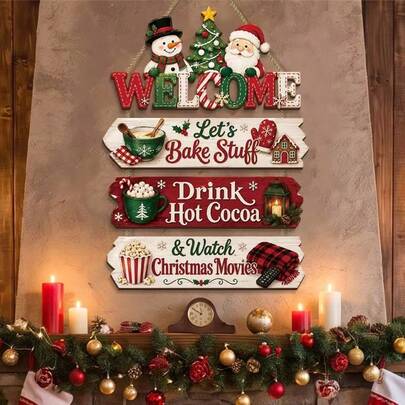 Dekorasi Dinding Gantung Kayu Natal Datar 2D, 4 Buah Ornamen Gantung Dinding Berbentuk Santa Claus dan Manusia Salju, Dekorasi Gantung Liburan Musim Dingin Gaya Rumah Pertanian Vintage. Cocok untuk Ruang Tamu, Lorong Masuk, Lorong Pintu Depan, Kamar Tidur, Ruang Makan, dan Penataan Gantung Dinding Jendela, Cocok untuk Dekorasi Natal Rumah, Suasana Pesta Natal, Dekorasi Suasana Liburan Toko