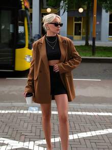 Women's Casual Autumn/Winter Suede Brown Blazer - Khaki - View 3