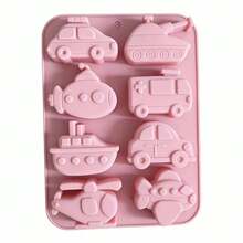 1pc 8-Cavity Silicone Car Mold, Mixed Transportation Vehicle Shaped Mold, Including Tank, Taxi, Submarine, Boat, Helicopter And Airplane Shapes, Suitable For Making Ice Bricks, Soap, Candles, Cake Decorations And Handicrafts - Multicolor - View 6