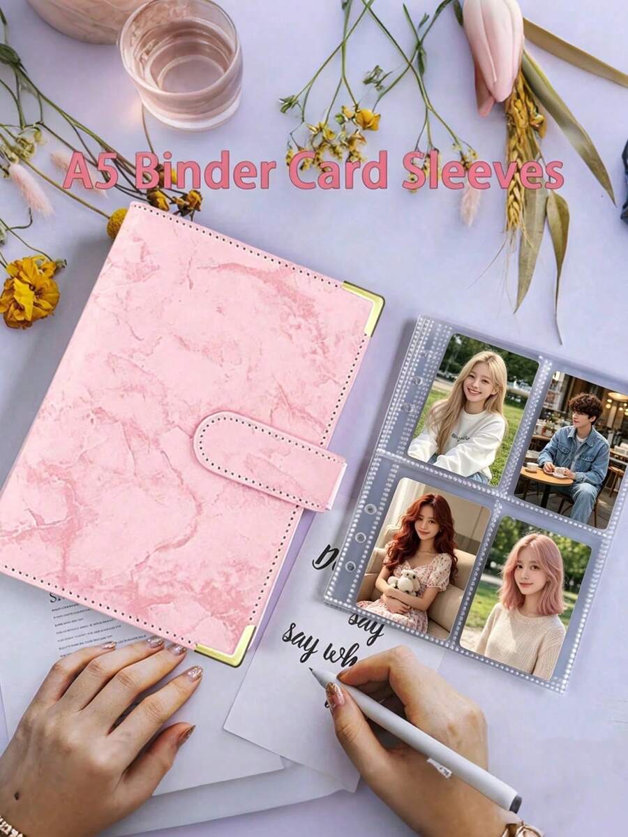 1 Set A5 Photo Album With 25 4-Pocket Photo Pages, 6-Ring Binder, PU Leather Cover, Collection Album Suitable For Home And Office Use, Perfect For Organizing Family Photos - Multicolor - View 1