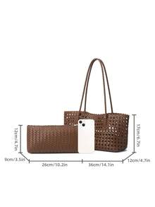 Women's Woven Tote Shoulder Bag, Hollow Design Woven Long Handle Large Capacity Vacation Casual Beach Handbag - Multi-color - View 6