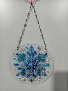 1pc 2D Acrylic Snowflake Theme Diamond Painting Pendant, DIY Asymmetrical Rhinestone Painting Hanging Chain Craft, Handmade Creative Production, Suitable For Art Therapy, Unique Gift, Applicable For Home Windows, Garden, Door Sign, Wall Hanging Decoration - A - View 5