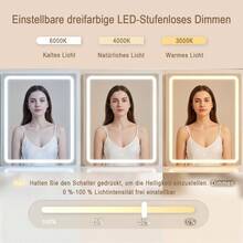 طاولة زينة حديثة من Devoko مع مرآة LED، 3 ألوان إضاءة وسطوع قابل للتعتيم، طاولة زينة مع 7 أدراج وأرفف مفتوحة وكرسي اختياري، خزانة زينة لغرفة النوم، أبيض/أسود/وردي/عتيق - أبيض لامع - مشاهدة 11