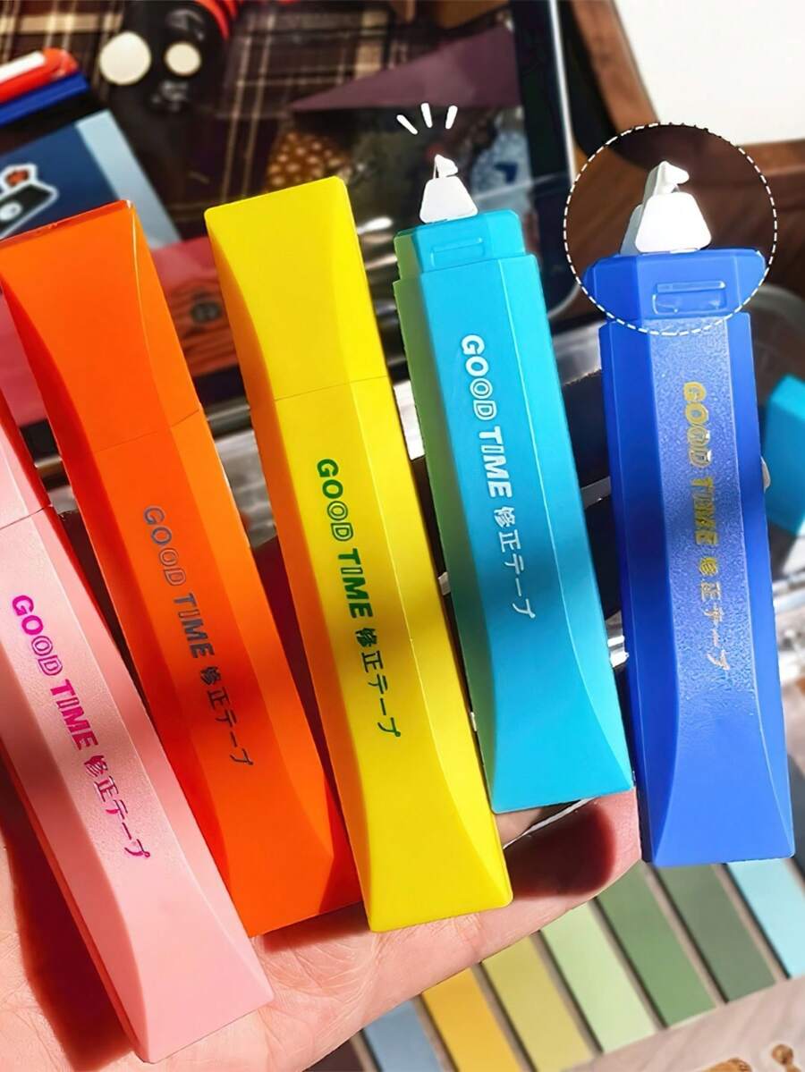 5pcs Dopamine Color Pen Style Correction Tape, Natural Paper Color Correction Roller, Great For Daily Study, Classroom Rewards And Small Gifts - Multicolor - View 1