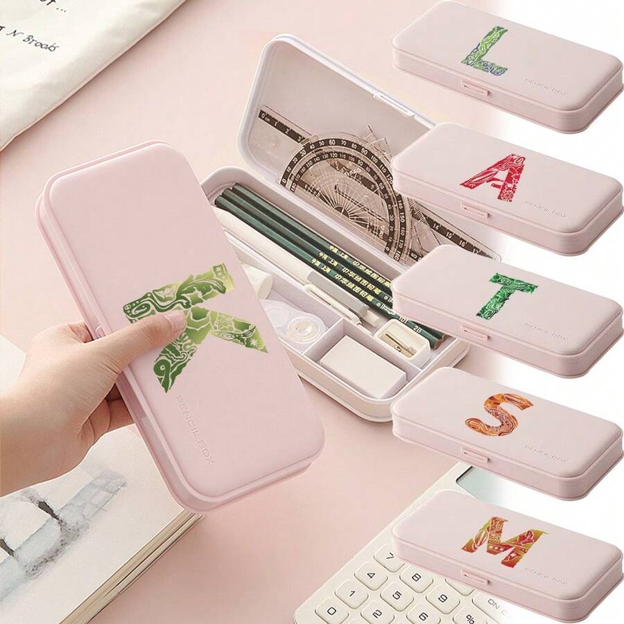 Pink Minimalist Large Capacity Stationery Organizer Flip Top Design Waterproof Shock Resistant Compartmentalized Pen Case For Students Back To School Gift - Pink - View 1