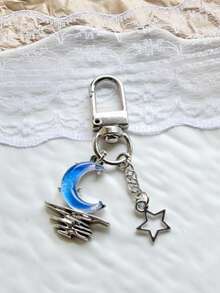 1pcAesthetic Moon & Star Keychain, Meteor Crescent Bag Charm, Lovely Women Girls Backpack Decor Gift - Multicolor - View 7