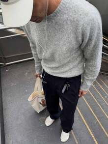 Men's Autumn/Winter Fashion Simple Loose Solid Color Casual Knit Sweater - Grey - View 2