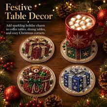 4/8pcs Autumn/Winter New DIY Colorful Pearl Rhinestone + Shiny Diamond, Diamond Painting Coaster Set, Suitable For Beginners, Applicable For Home, Holiday Decoration, DIY Handmade Kit, Perfect Gift For Friends And Family - Rhinestone Coaster/QY207 - View 6