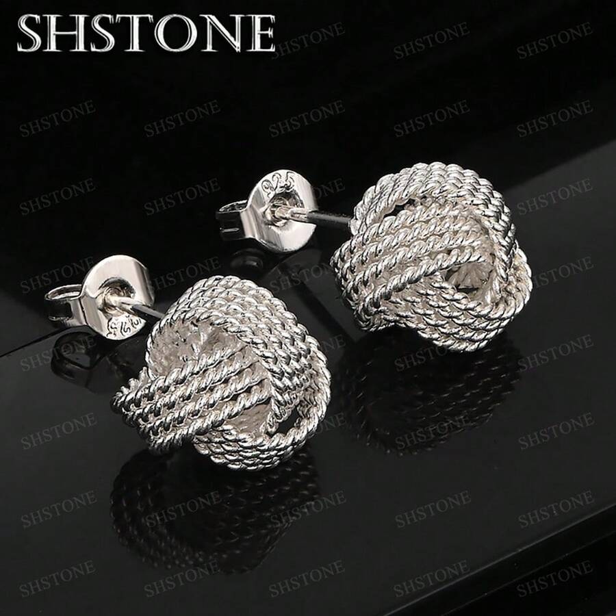 925 Sterling Silver Plated Earrings High Quality For Women Exquisite Student Girlfriend Jewelry Accessories Wedding Fashion Gift - Silver - View 1