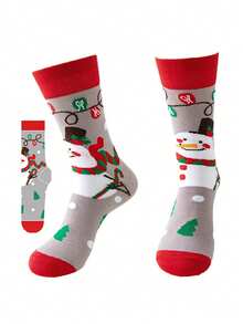 5 Pairs, Random Mixed Colors For Men & Women, Christmas Cartoon Printed Mid-Calf Socks, Soft And Breathable, Fun Holiday Socks For Christmas - Multicolor - View 10