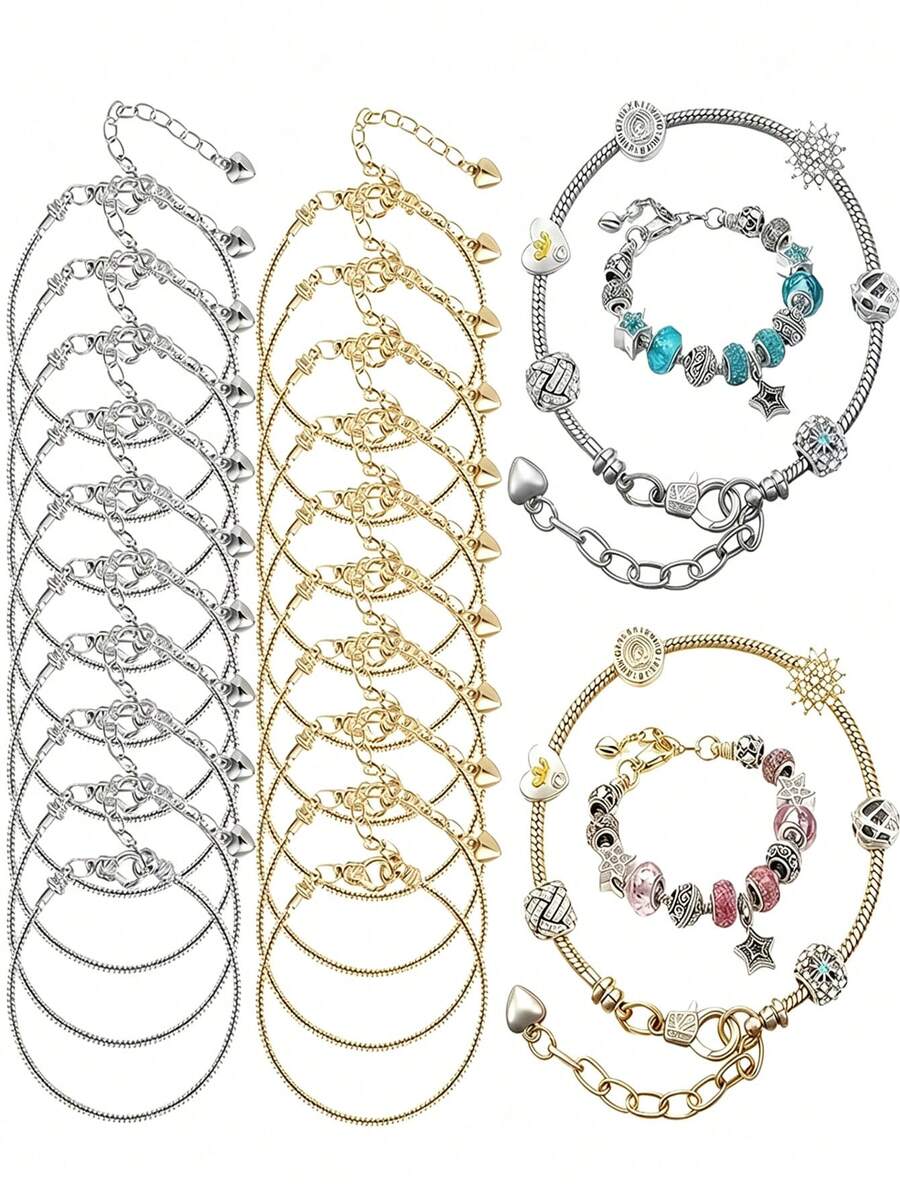 20pcs - Charming Snake Chain Bracelet Set, Adjustable Bracelets With Lobster Clasp Extension Chain, DIY Jewelry Making Materials, Handmade Bracelet Kit, Gift For Her - Bracelet Set - View 1