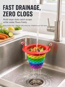 Rainbow Monster Kitchen Sink Strainer, Expandable Kitchen Sink Strainer Removable Fun Rainbow Drain Filter Basket, Universal Retractable Protectors Prevent Clogs Colorful Foldable Plastic Food Scrap Catcher Sink Stopper - Multicolor - View 4