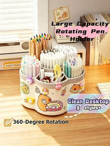 Tempat Pena Berputar 360° Bentuk Capybara yang Lucu, Kotak Penyimpanan Kuas Makeup Meja Kapasitas Besar, Pengatur Alat Tulis Multifungsi, Cocok untuk Kantor dan Ruang Belajar, Hadiah Ulang Tahun untuk Siswa dan Anak-Anak (Tersedia Berbagai Warna) - MultiWarna - View 1