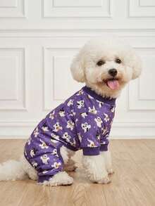 LUCKIE PAL 1pc Halloween Cute Goose Witch Ghost Print Pattern Cat Dog Polyester Four-Legged Pajamas, Elastic Soft Comfortable Warm Pet Cat Dog Suitable For Indoor Outdoor Autumn Winter - Multicolor - View 1