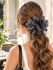 Leopard-Print Mesh Bow Hair Band, Korean Retro Ponytail Clip, Suitable For Low Ponytail Messy Bun, Fashionable Ins Style Female Hair Accessories. - Multicolor - View 9