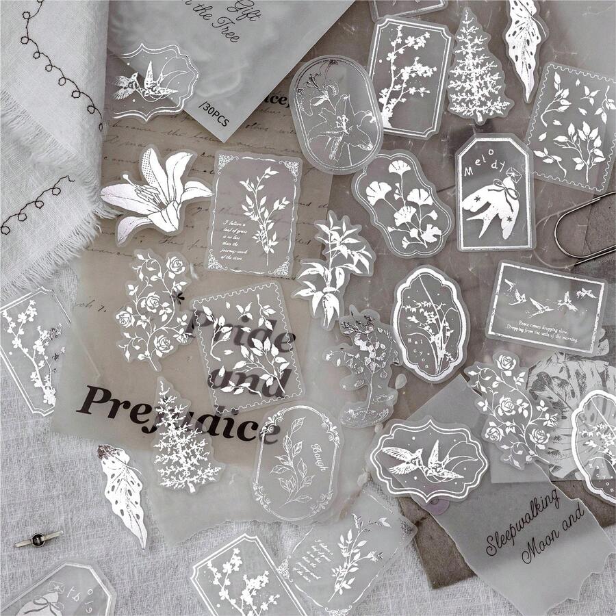 Momo Vellum Paper 3D Silver Foil Sticker Pack, Silver Box Secret Vintage Literary Journaling DIY Base Decoration - A - View 1