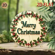 Vintage Country Style 2D Flat Round Christmas Hanging Ornament, Decorated With Holly Berry Wreath, Holiday Home Door Decor, 2D Flat Design, Perfect For Room Decoration (Random Hole Position) - A - View 4