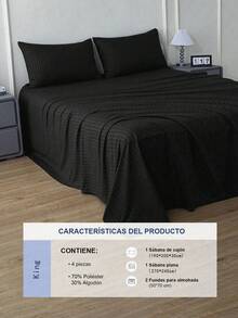 Set sábanas con rayas tamaño King 3000 Hilos, 4 piezas / (1 Forro,1 Sábana/ 2 Fundas) - Negro - Ver 4