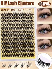 MEM 108 Buah Bulu Mata Palsu D-Curl, Panjang Campuran 8-16mm, Desain Russian 3D Kepadatan Sedang untuk Tampilan Mata Kucing Menawan, Cocok untuk Pemula, Sempurna untuk Pemakaian Harian, Pesta, Halloween, Natal dan Lainnya - D - View 1