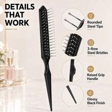 4 Pcs Synthetic Wig Brush Set, Steel Bristle Wig Combs For Synthetic Hair - Black - View 6