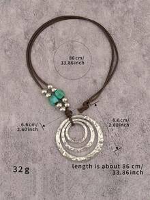 1pc Bohemian Style Long Necklace For Women, Multi-Layer Circle Decor Neck Chain, Personalized Versatile Beaded Necklace, Halloween Holiday Gift Accessory, Couple Gift - Beads - View 3
