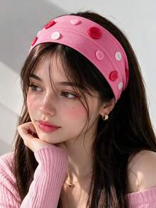 6pcs Women's Elegant Colorful Candy-Colored Button Decor Wide Headbands, Y2K Sweet Cool Style Multi-Styling Mix & Match Button Elastic Fabric Headbands, Suitable For Daily Casual, Gathering, Party Decoration - Multicolor - View 3