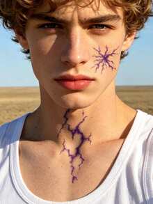 1pc Men's Halloween Temporary Tattoo Hunter Cosplay Waterproof Sweat-Proof Disposable, Suitable For Women And Men Face, Arm, Waist, Chest, Leg, Abdomen, Neck, Hand, Finger, Back, Suitable For Dance Party Stage Performance Modernist Body Art - CC - View 3