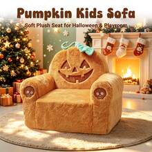 MOONBEEKI Halloween Pumpkin Kids Sofa, One-Piece Faux Rabbit Fur Plush Kids Sofa, Soft Leisure Chair For Bedroom And Game Room - Orange - View 7