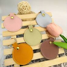 4pcs/12pcs DIY Handmade Jewelry Large Round Creative Leather Keychain, Leather Heart Pendant Key Ring, Fashion Key Ring, Bag Accessory, Unique Backpack Charm, Car Keychain, Birthday Gift, Party Favor, Winter - Multicolor - View 4
