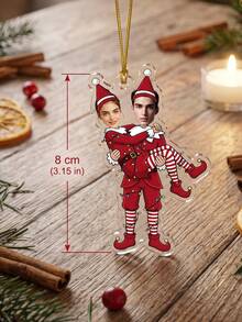 1pc Personalized Photo Elf Couple Christmas Ornament,Custom Xmas Tree Hanging Pendant,Cartoon Elf Costume Customized Portrait Holiday Keepsake Decor Gift For Lovers Family - Multicolor - View 6