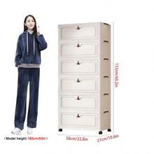 1pc 40-60cm Wide Folding Storage Cabinet, Large Capacity Multi-Layer Folding Storage Cabinet Set, Stackable Flip-Top Plastic Storage Box, Multi-Purpose Home Storage Cabinet, Can Store Clothes, Books, Toys, Waterproof And Dustproof, With Wheels, Suitable For Bedroom, Living Room, Study, Bathroom, Home Organization, Christmas Decoration, Kitchen Storage Rack - White - View 21
