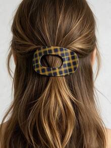 1pc Women's Vintage Color-Block Plaid Curved Large Hair Claw Clip Hair Accessory, Versatile For Daily/Date/Commute - Multicolor - View 5