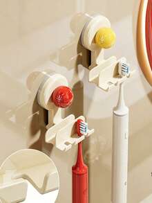1pc Suction Cup Toothbrush Holder, Wall Mounted Drain Storage Rack For Bathroom Mirror Cabinet, Hanging Organizer For Electric Toothbrush & Toothpaste, Plastic Material, All Season Minimalist Style, Suitable For Adults, Washroom Multi-Purpose Storage - Multicolor - View 5