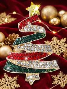 1-2pcs European Luxury Rhinestone Christmas Tree Brooch, Wavy Layered Five-Pointed Star Tree Design Exquisite Pin, Sparkling Rhinestone Craftsmanship, Can Decorate Sweaters, Coats, Handbags, Christmas Holiday Atmosphere Outfit Accessory, Suitable As Christmas Gift For Friends And Family, Party Gathering Holiday Decoration Jewelry - Multicolor - View 6