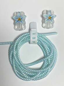 1組 TPU花朵數據線保護套，保護數據線，耐用ABS材質製成，相容Apple 18W/20W充電器，防止充電手機線損壞的保護套 - 藍色 黃芯雞蛋花 - 查看 8