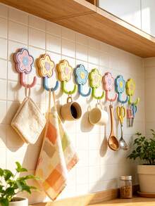 20/8/4pcs Cute Style Plastic Flower Shaped Wall Hook With Contrast Color Petal & Center Detail, Punch‑Free Strong Load‑Bearing Hanging Holder, Decorative Single Hook Wall Hanger, Suitable For Entryway, Bedroom, Bathroom, All‑Season Home Storage - Multicolor - View 4