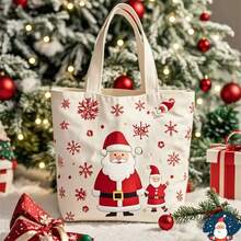 3pcs Christmas Santa Claus Gift Christmas Eve Apple Canvas Tote Bag, Christmas Gift Bag, Gift Storage Bag - Multicolor - View 7