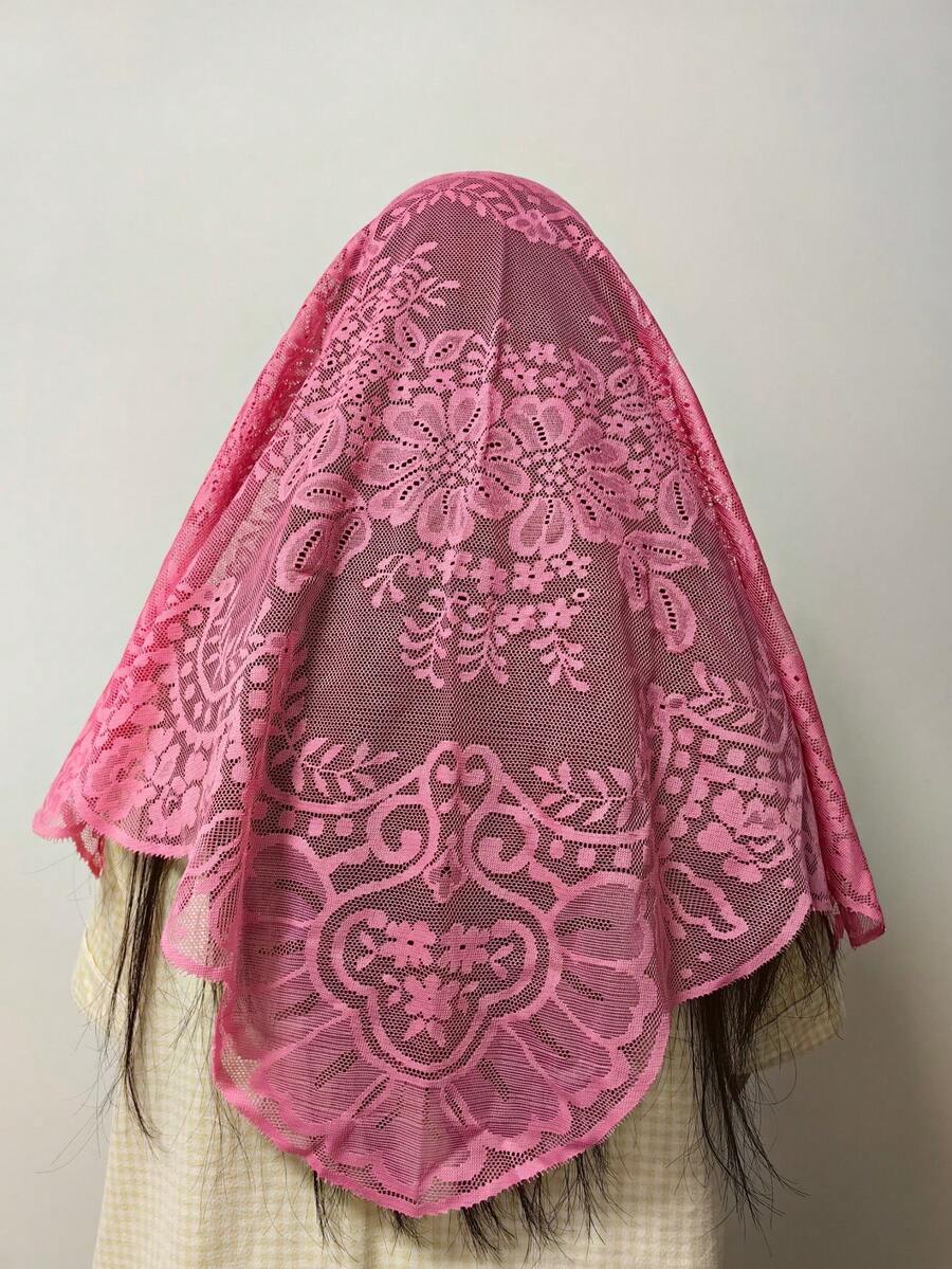 三角DIY蕾絲飾邊女款頭紗婚禮披肩 高端裝飾西瓜紅服飾配件 - 1件 西瓜紅 - 查看 1